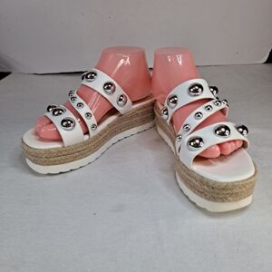 C Comfort est. 1946 Espadrilles Womens 7M Studded Platform White Faux Leather